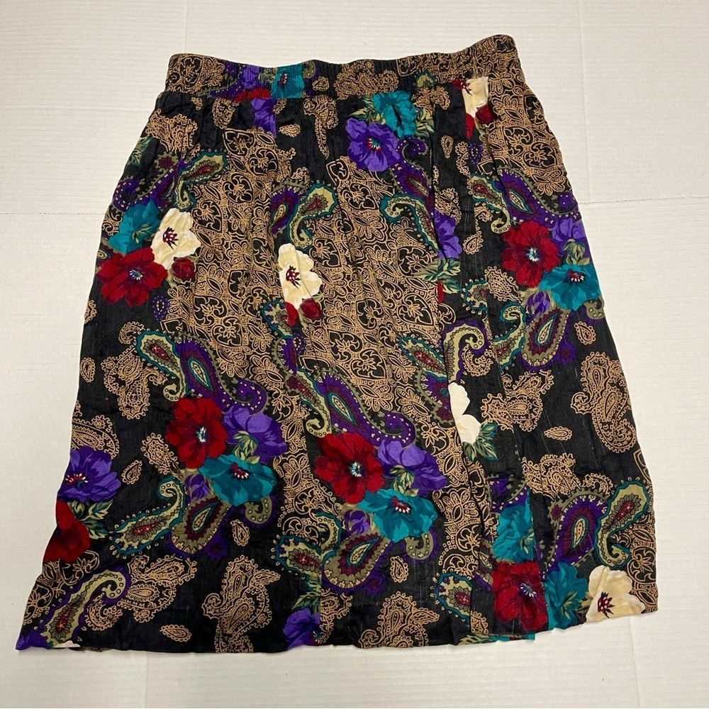 Vintage Modiano Women’s Floral Paisley Black Skirt Boho Rayon Sz 18 Made in USA - Picture 2 of 10